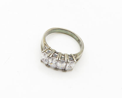 925 Sterling Silver  Vintage Prong Set Cubic Zirconia Band Ring Sz 8  RG19117
