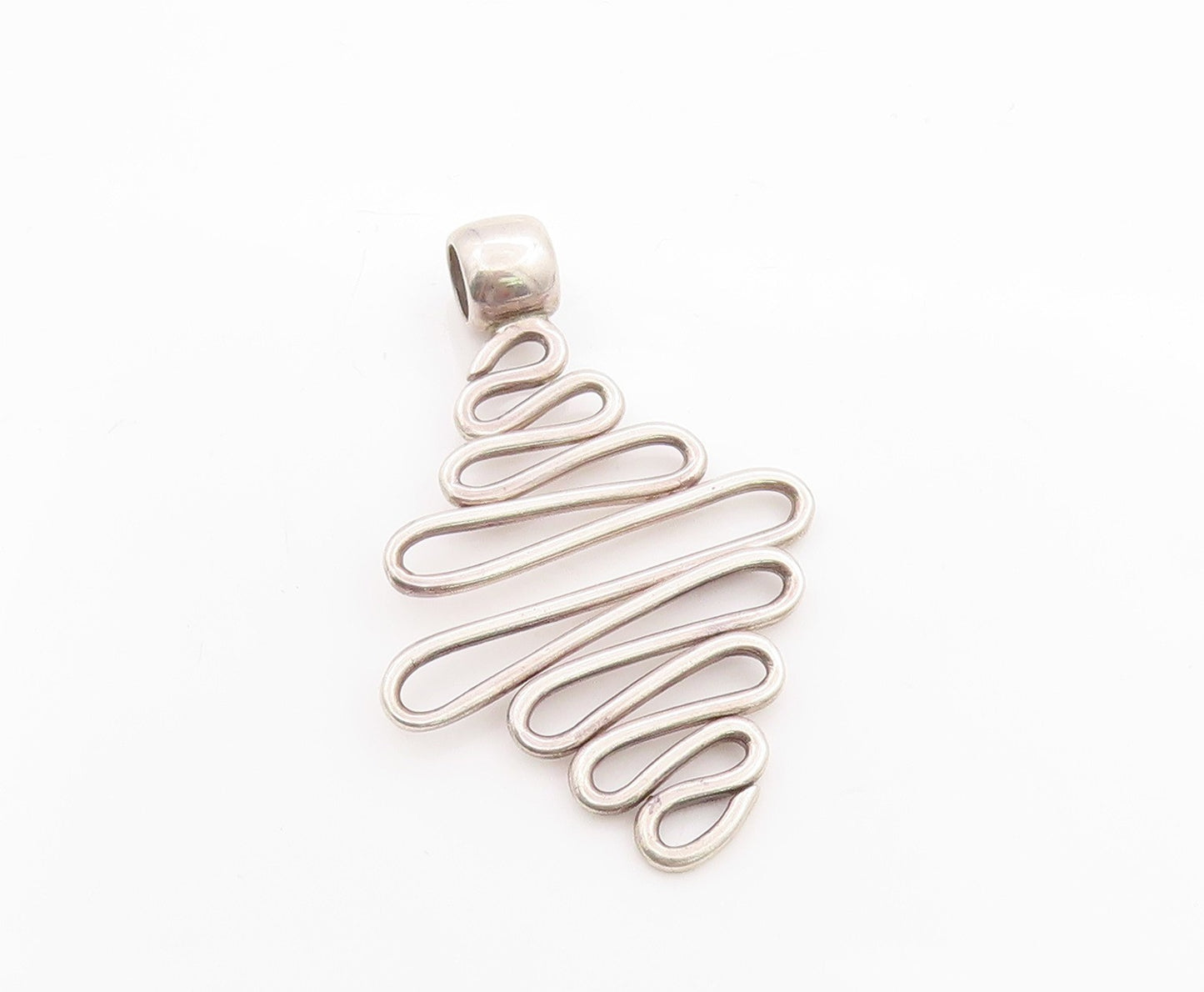 925 Sterling Silver Vintage Pendant MEXICO Modernist Wavy Design Cutout  PT24644