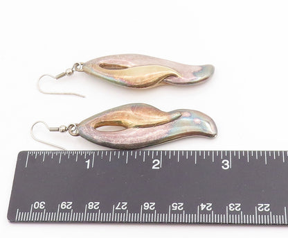 925 Sterling Silver Vintage Earrings Modernist Curvy Wave Design Dangle  EG13750