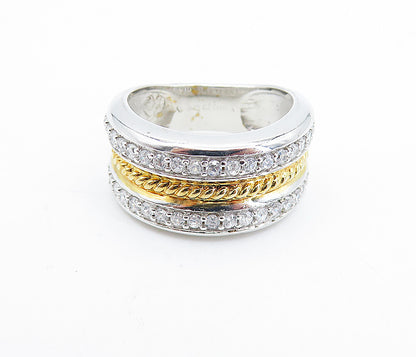 925 Sterling Silver  Cubic Zirconia Two Tone Shiny Twist Band Ring Sz 7 RG6571