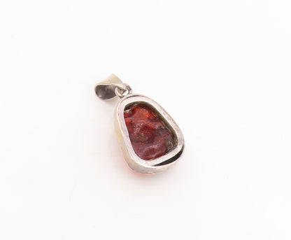 925 Sterling Silver Vintage Pendant POLAND Cabochon Amber Teardrop Charm PT25305