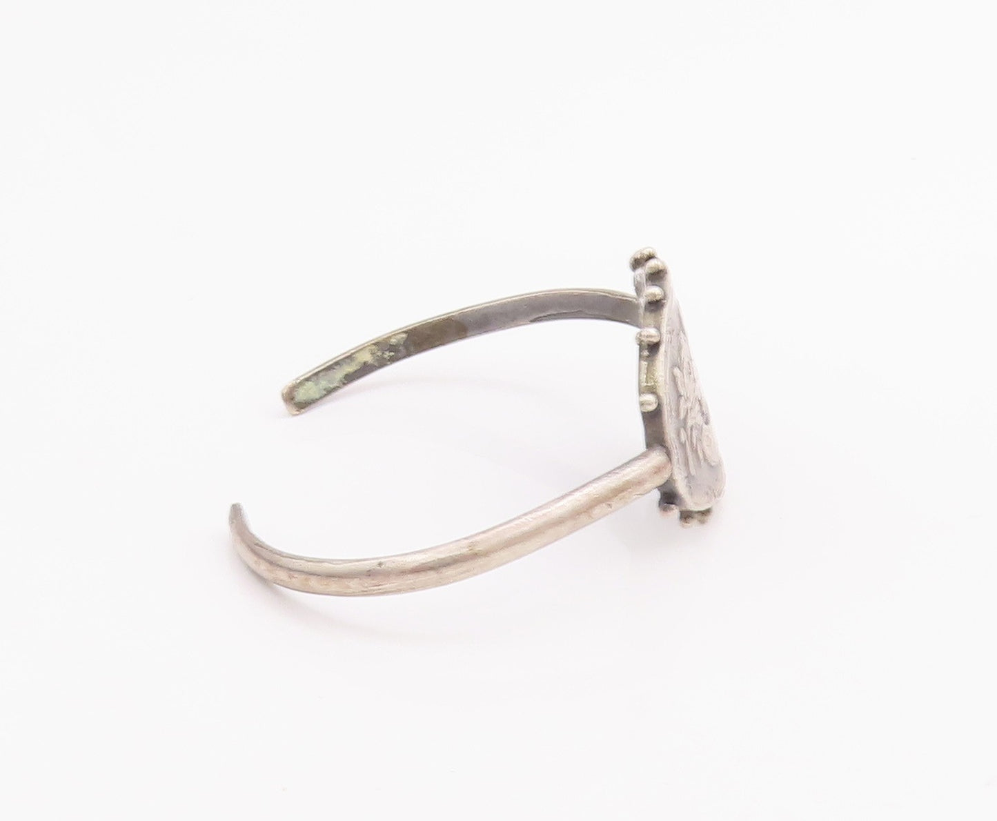 925 Sterling Silver Vintage Bracelet Antique Floral Carved Horseshoe  BT10464