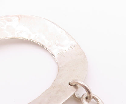 925 Sterling Silver  Vintage Shiny Hammered Oval Link Chain Bracelet  BT3109