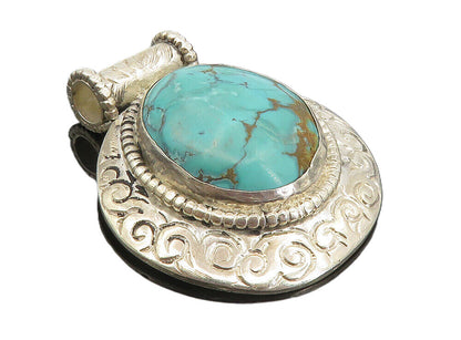 925 Sterling Silver  Vintage Turquoise Swirl Pattern Slide Pendant  PT6442