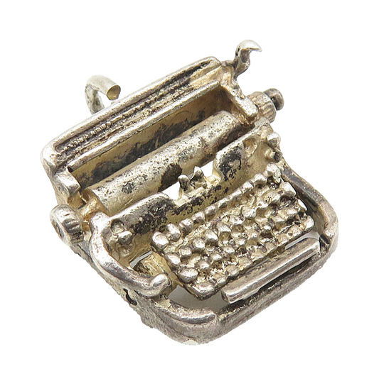 925 Sterling Silver  Vintage Oxidized Old Fashioned Type Writer Pendant PT8479
