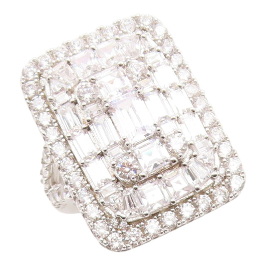 925 Sterling Silver Vintage Ring Sparkling CZ Geometric Band  Sz 7.5  RG35632