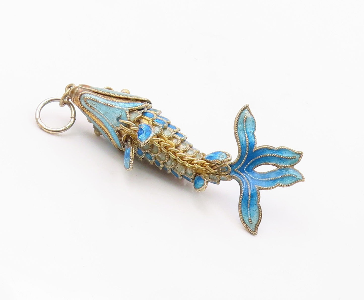 925 Sterling Silver  Vintage Blue Enamel Koi Fish Pendant (MOVES)   PT17593