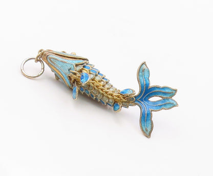 925 Sterling Silver  Vintage Blue Enamel Koi Fish Pendant (MOVES)   PT17593