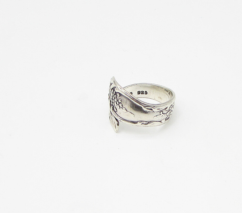 MEXICO 925 Sterling Silver  Vintage Pebbled Floral Bypass Band Ring Sz 8 RG3360