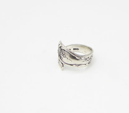 MEXICO 925 Sterling Silver  Vintage Pebbled Floral Bypass Band Ring Sz 8 RG3360