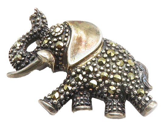 925 Sterling Silver  Vintage Marcasite Elephant Motif Brooch Pin  BP5818