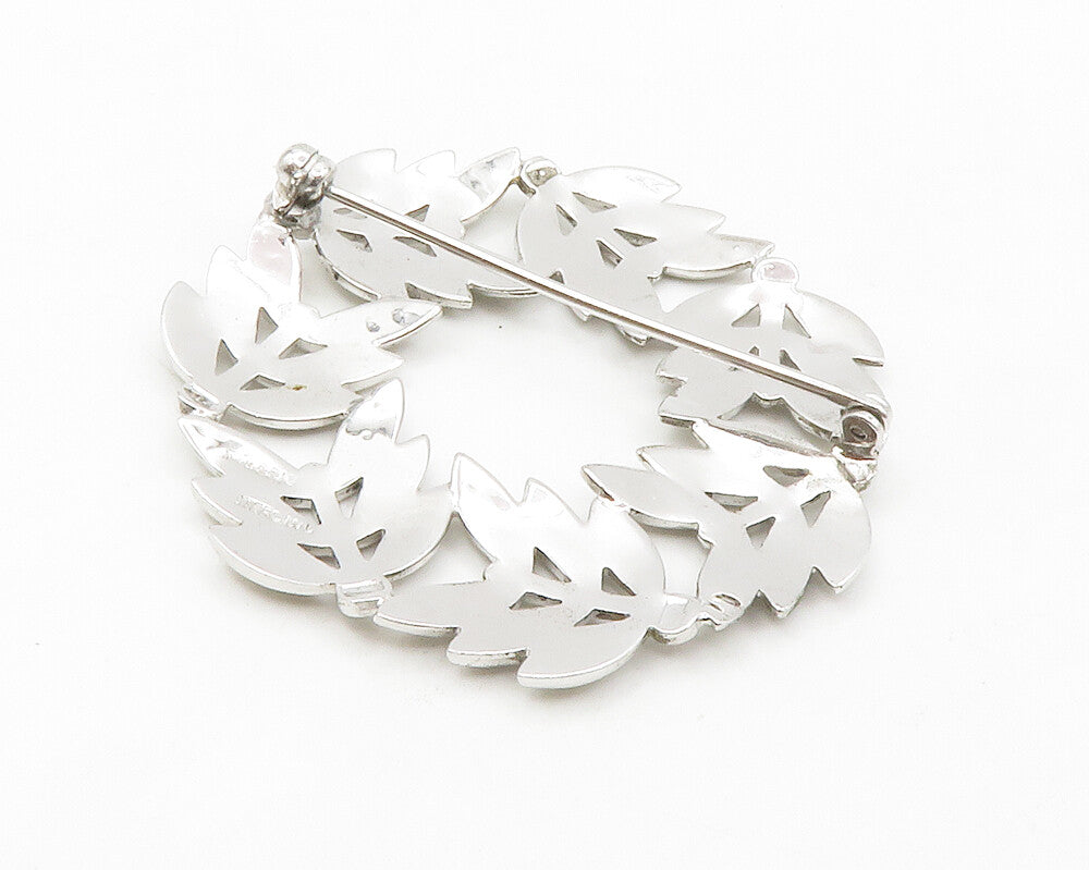 925 Sterling Silver  Vintage Sparkling Floral Wreath Motif Brooch Pin  BP5205