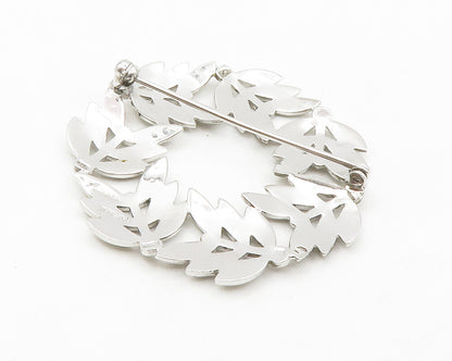 925 Sterling Silver  Vintage Sparkling Floral Wreath Motif Brooch Pin  BP5205