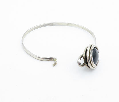 925 Sterling Silver  Vintage Cabochon Cut Black Onyx Cuff Bracelet  BT3163