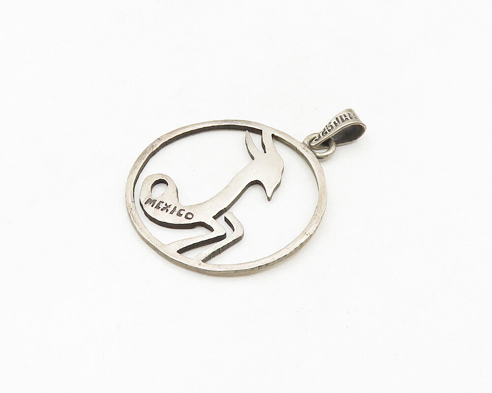 MEXICO 925 Sterling Silver  Vintage Prancing Deer Etched Pendant  PT14302