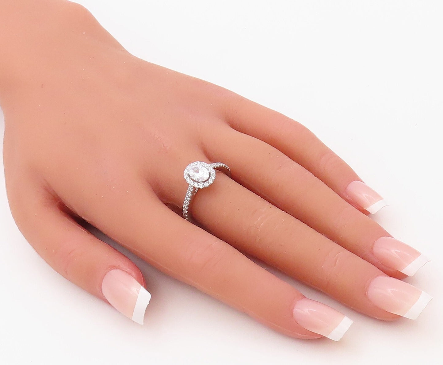 925 Sterling Silver Vintage Ring Oval Cut & Halo CZ Band  Sz 7  RG30781