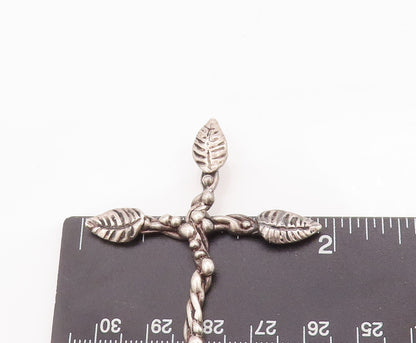 925 Sterling Silver Vintage Pendant Religious Creeper Floral Carve Cross PT23035