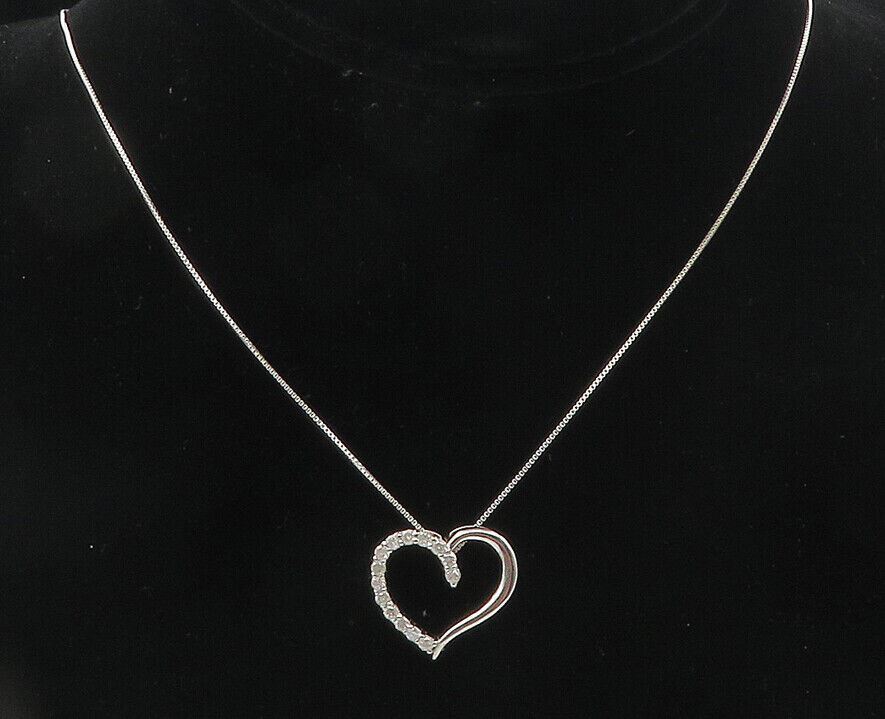925 Sterling Silver  Genuine Diamonds Open Love Heart Chain Necklace  NE1961