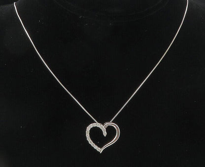 925 Sterling Silver  Genuine Diamonds Open Love Heart Chain Necklace  NE1961