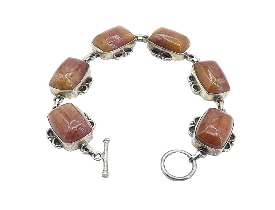925 Sterling Silver  Vintage Cabochon Cut Carnelian Chain Bracelet  BT3146