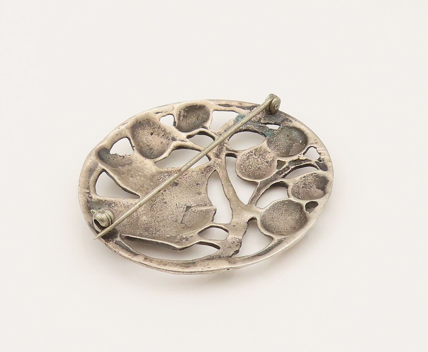 925 Silver  Vintage Antique Garden Bird & Cherries Cutout Brooch Pin  BP10204