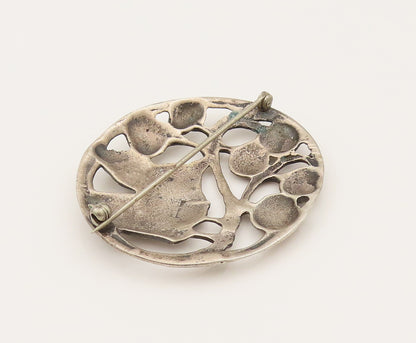 925 Silver  Vintage Antique Garden Bird & Cherries Cutout Brooch Pin  BP10204