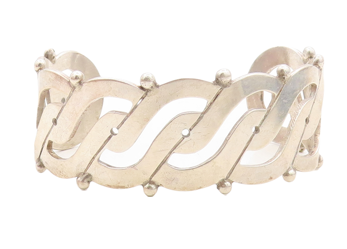 PRIETO 925 Sterling Silver Vintage Open Swirl Design Cuff Bracelet BT2777