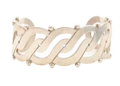 PRIETO 925 Sterling Silver Vintage Open Swirl Design Cuff Bracelet BT2777
