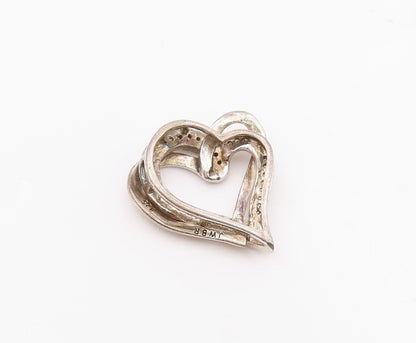 925 Sterling Silver   Vintage Genuine Diamonds Love Heart Pendant  PT10219