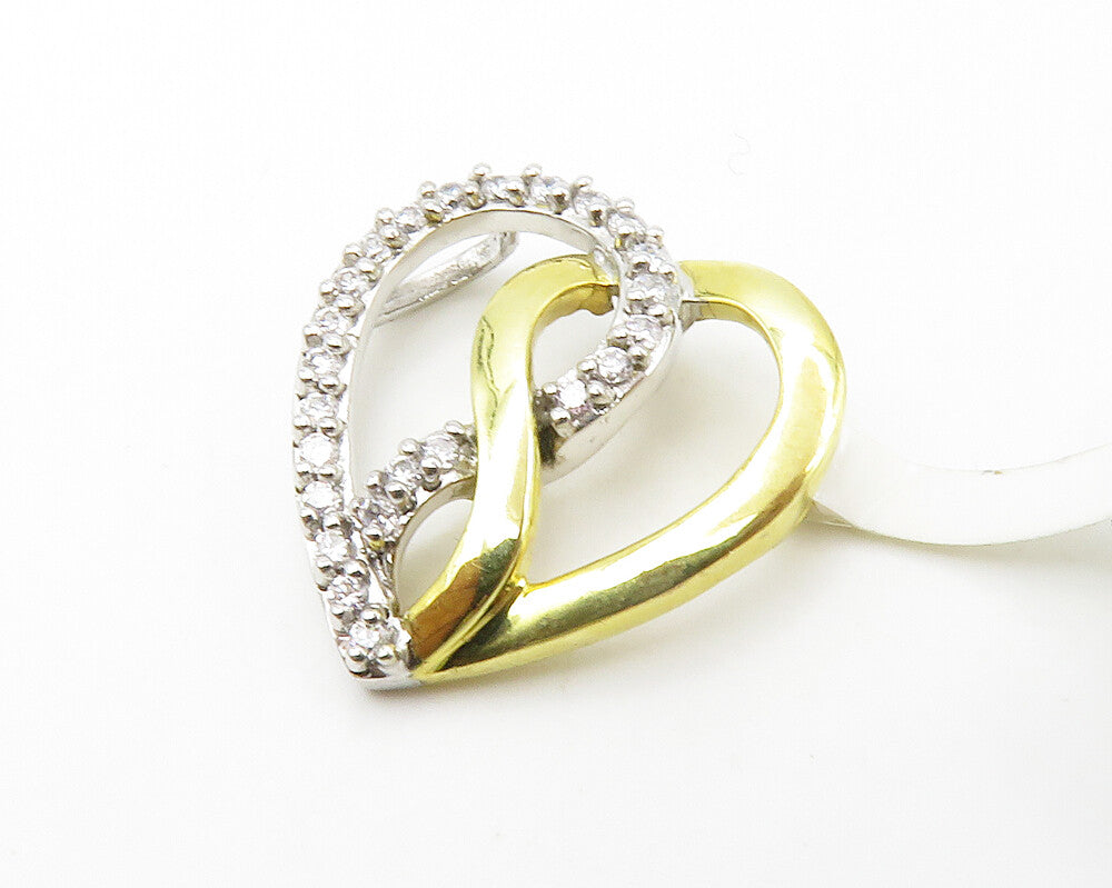 925 Sterling Silver  Genuine Diamonds Two Tone Love Heart Pendant  PT11065