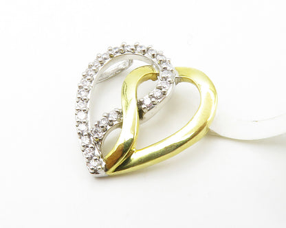 925 Sterling Silver  Genuine Diamonds Two Tone Love Heart Pendant  PT11065
