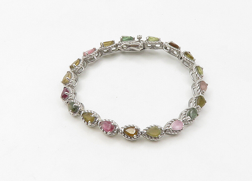925 Sterling Silver  Vintage Peridot Topaz & Citrine Chain Bracelet  BT8561