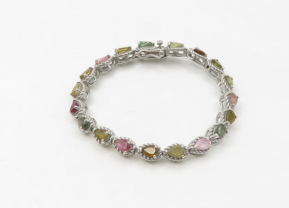 925 Sterling Silver  Vintage Peridot Topaz & Citrine Chain Bracelet  BT8561