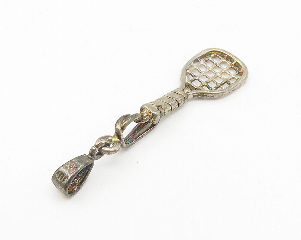 925 Sterling Silver  Vintage Petite Dark Tone Tennis Racket Pendant  PT8808