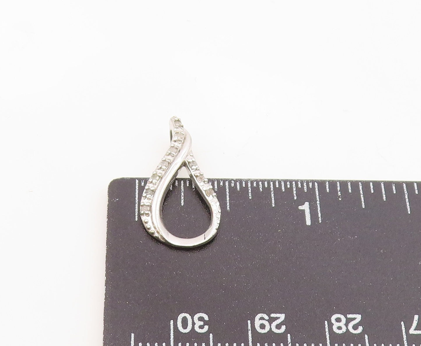 925 Sterling Silver  Shiny Genuine Diamonds Open Tear Drop Pendant  PT7928