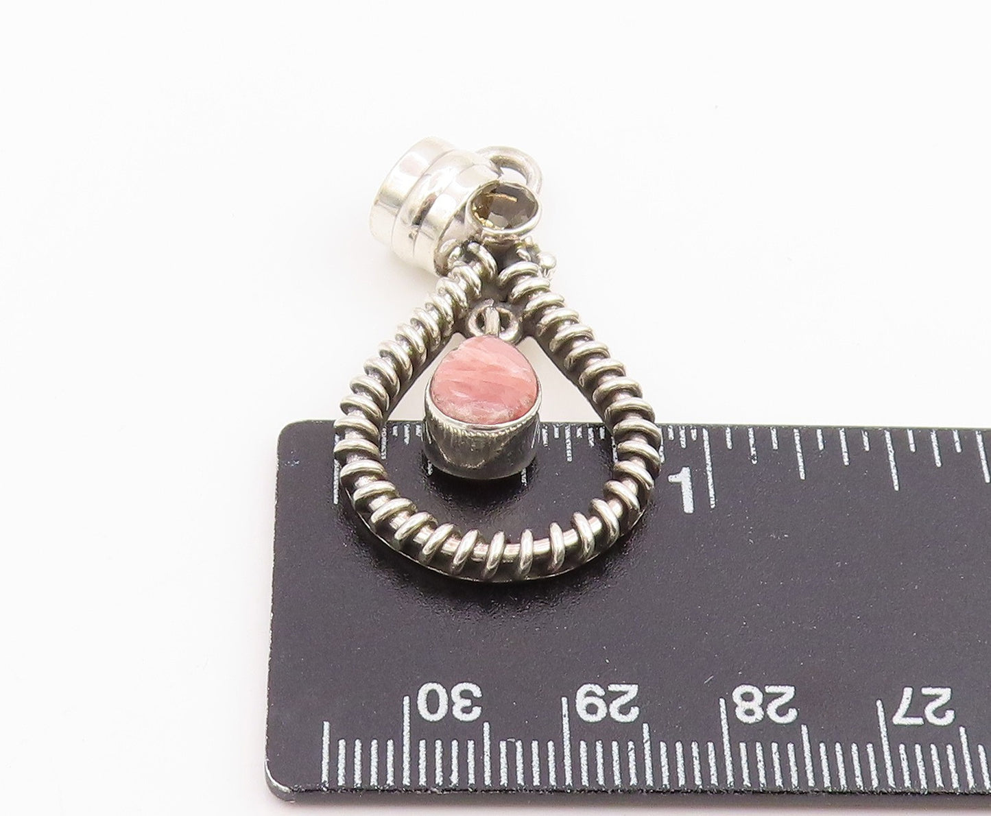 925 Sterling Silver Vintage Pendant Rhodochrosite & Citrine Teardrop  PT25993