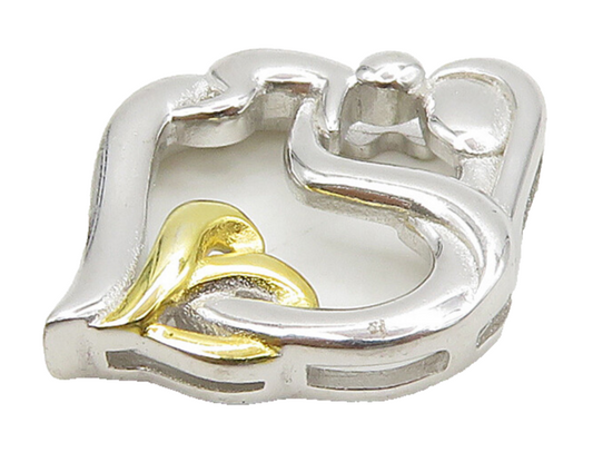 925 Sterling Silver  Two Tone Shiny Mom & Baby Love Heart Pendant  PT12595