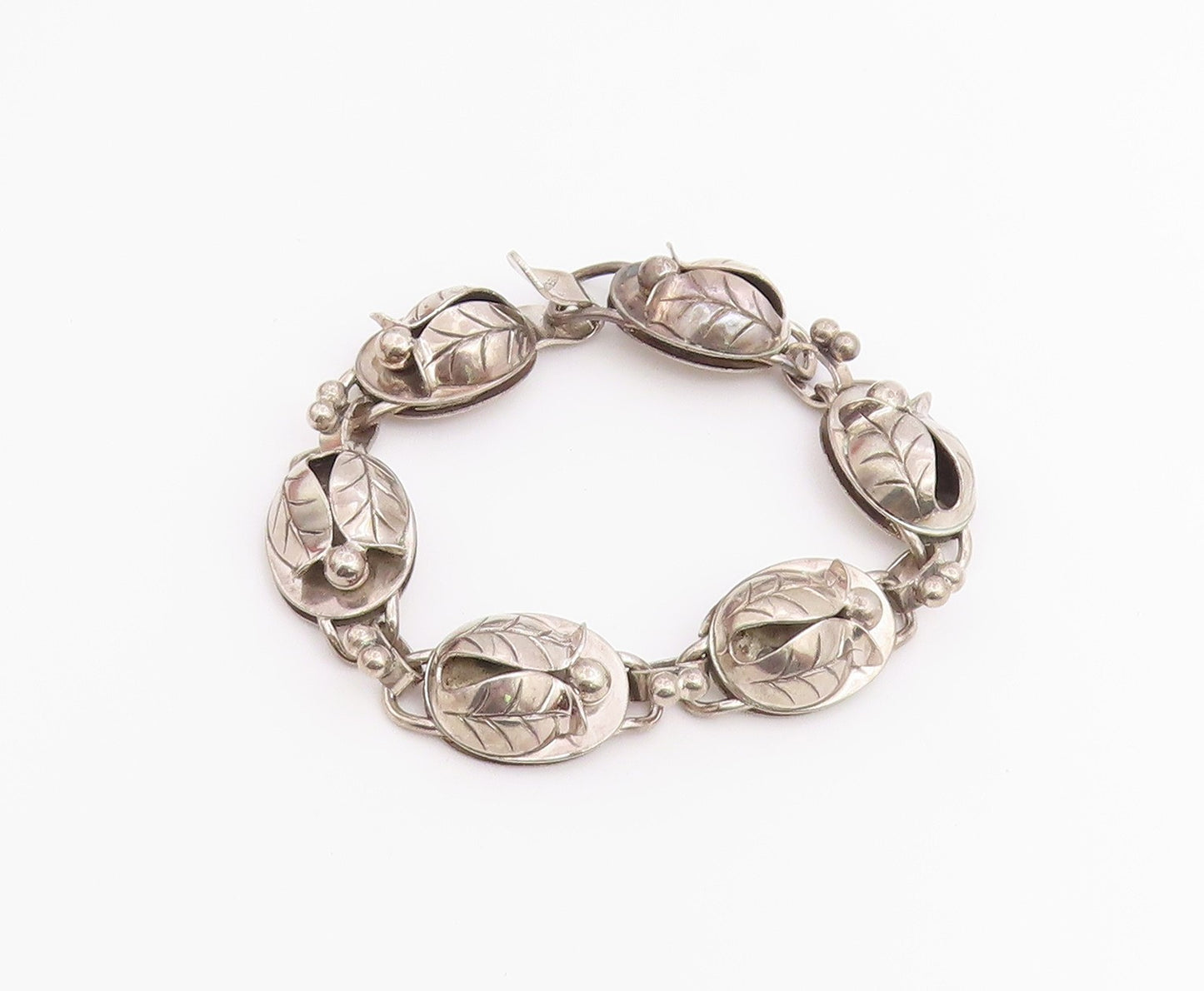925 Sterling Silver Vintage Bracelet LA PAGLIA Botanical Tulip Link  BT12213