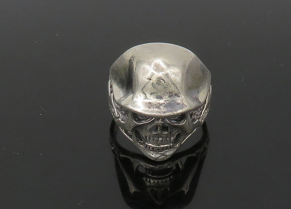 925 Sterling Silver  Vintage Skeleton Head Large Biker Ring Sz 12  RG23254
