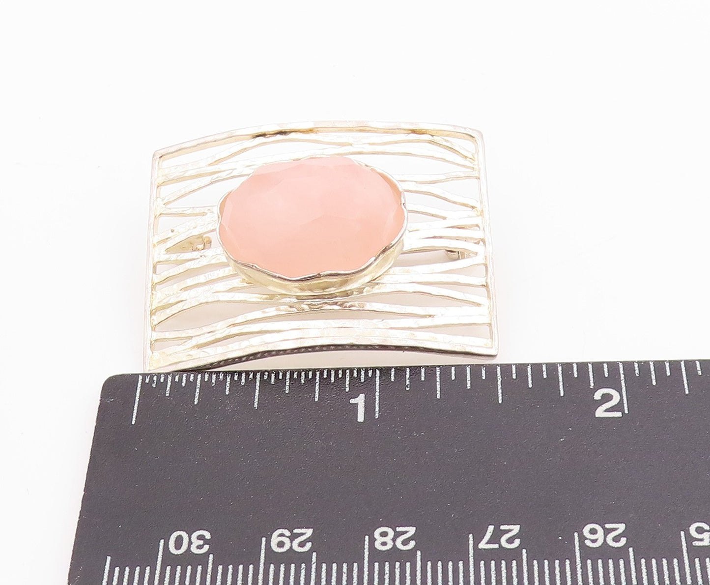 925 Sterling Silver Vintage Brooch ISRAEL Cutout Rectangle Gemstone BP11707