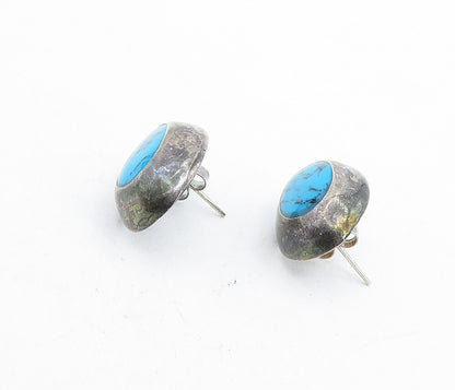 MEXICO 925 Sterling Silver  Vintage Inlaid Turquoise Oval Drop Earrings EG2688