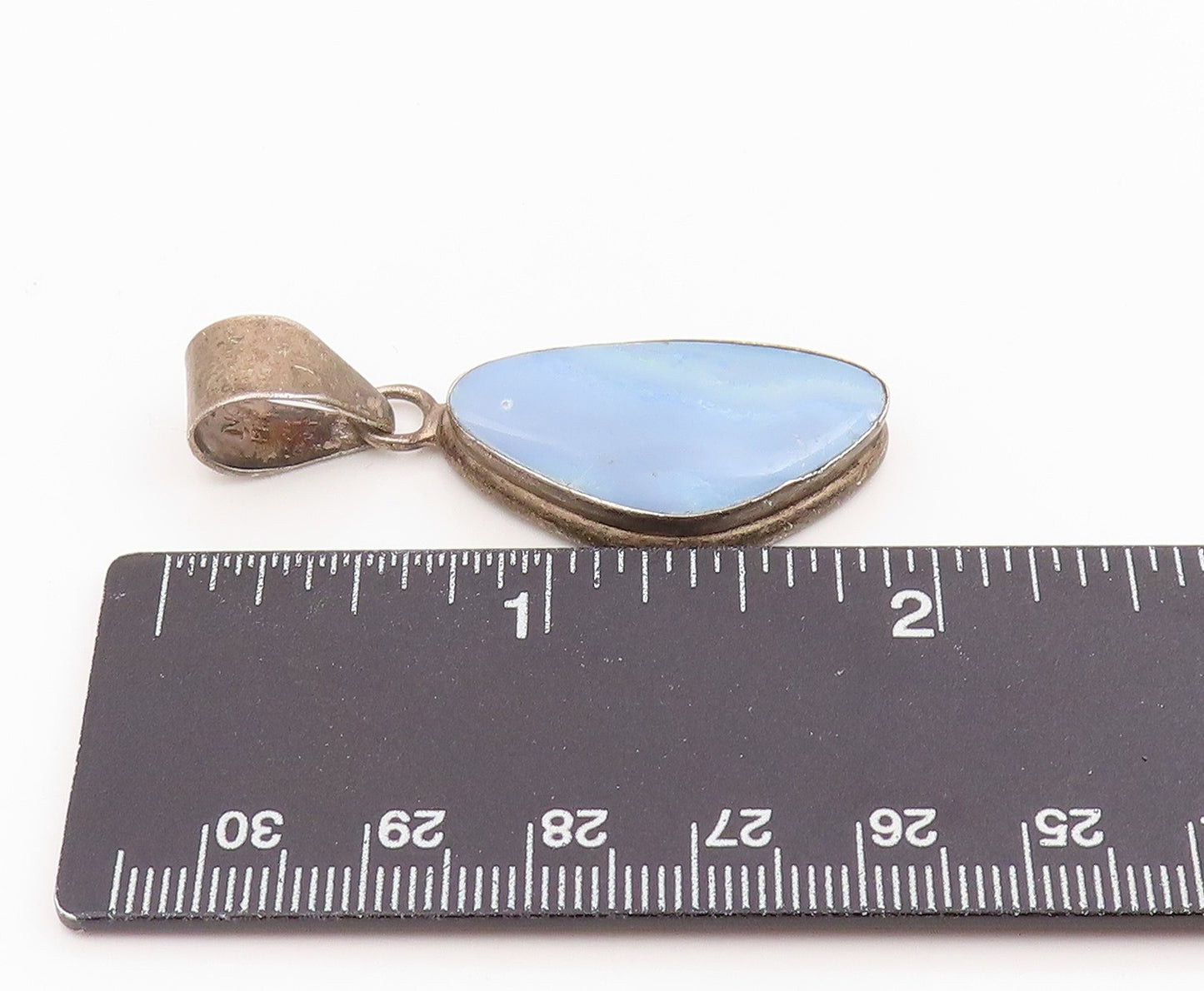 925 Sterling Silver Vintage Pendant Blue Opal Modernist Teardrop Charm  PT26094