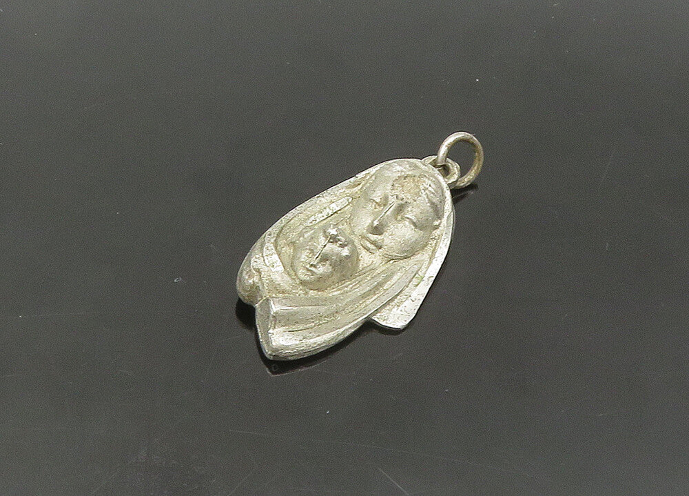 925 Sterling Silver  Vintage Virgin Mary & Child Shiny Pendant  PT17570