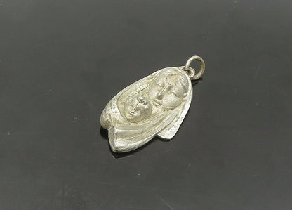 925 Sterling Silver  Vintage Virgin Mary & Child Shiny Pendant  PT17570