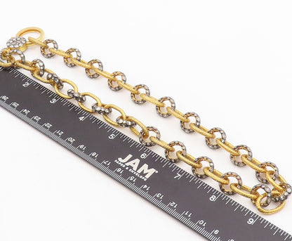 925 Sterling Silver Vintage Necklace Gold Plated Topaz Linked Rings  NE4326