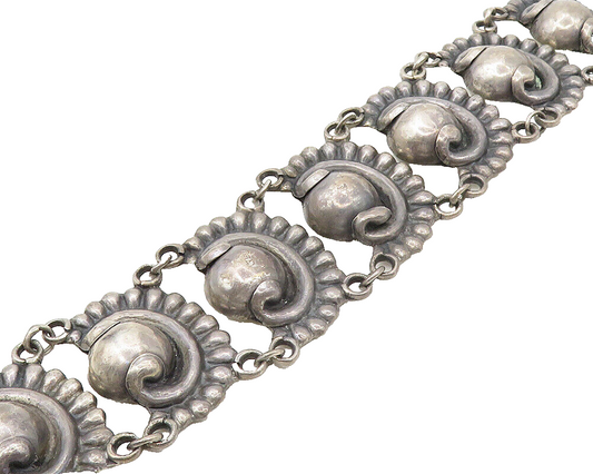 EMF MEXICO 925 Silver  Vintage Dark Tone Swirl Dome Chain Bracelet  BT6956