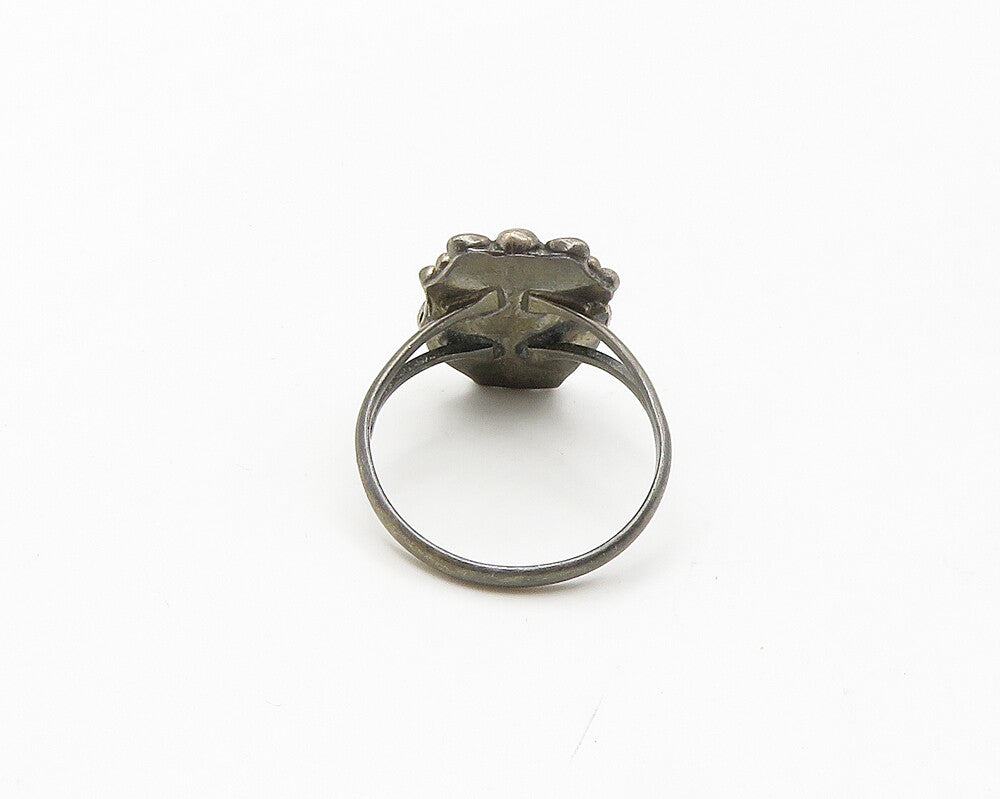 NAVAJO 925 Sterling Silver Vintage Mother Of Pearl Floral Ring Sz 7.5  RG18243