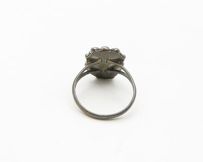 NAVAJO 925 Sterling Silver Vintage Mother Of Pearl Floral Ring Sz 7.5  RG18243