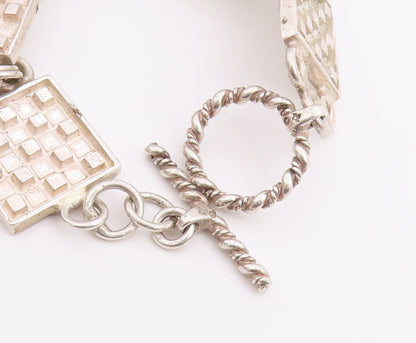 925 Sterling Silver Vintage Bracelet Modernist Geometric Square Link  BT12210