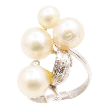 925 Sterling Silver Vintage Ring Elegant Pearl Etched Leaf Band  Sz 6  RG35858